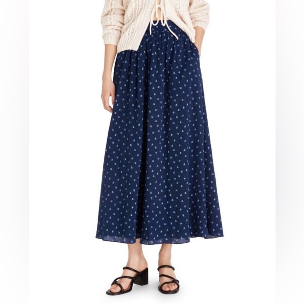 Madewell - Women's Blue Floral Print Cotton Maxi Skirt